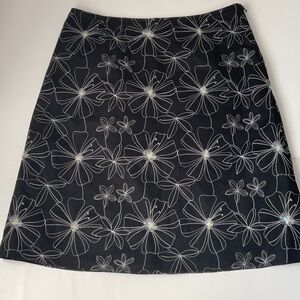 Autograph Black A-Line Skirt with White Floral Embroidery